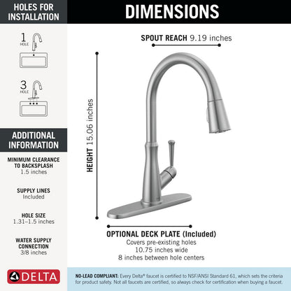 Delta Westville Single Handle Pull-Down Kitchen Faucet - 9110