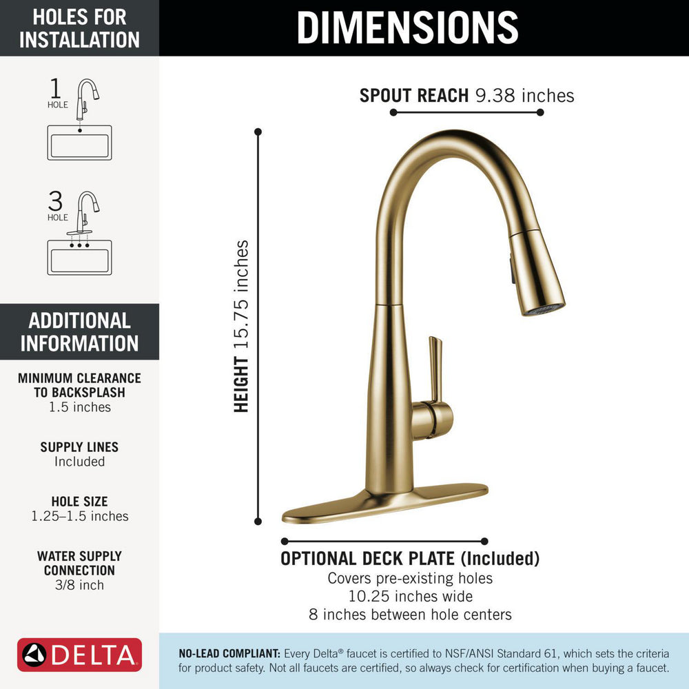 Delta Essa Single Handle Pull-Down Kitchen Faucet - 9113