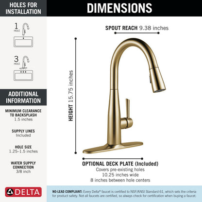 Delta Essa Single Handle Pull-Down Kitchen Faucet - 9113