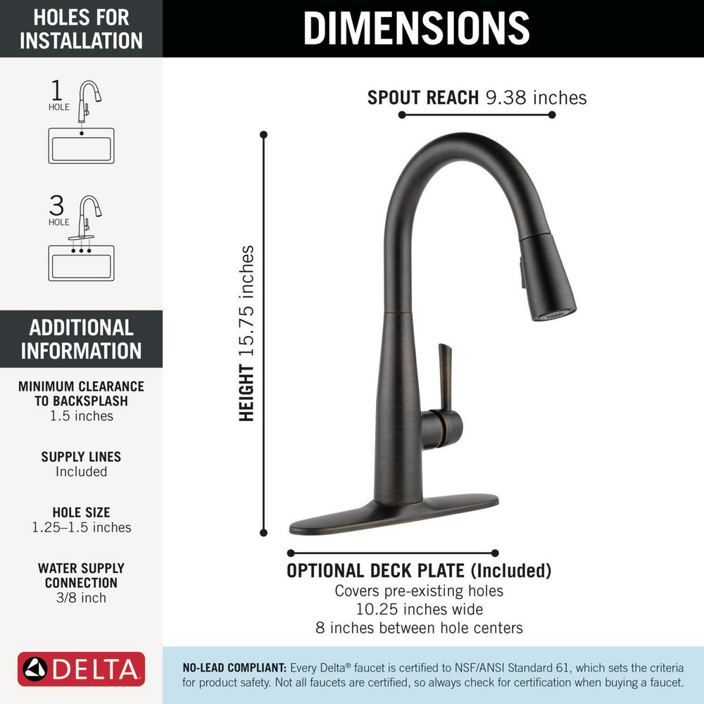 Delta Essa Single Handle Pull-Down Kitchen Faucet - 9113