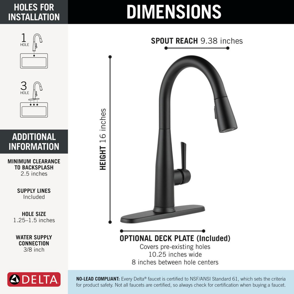 Delta Essa Single Handle Pull-Down Kitchen Faucet with Touch2O Technology - 9113T