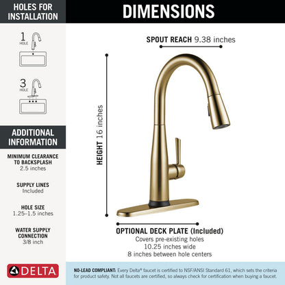 Delta Essa Single Handle Pull-Down Kitchen Faucet with Touch2O Technology - 9113T