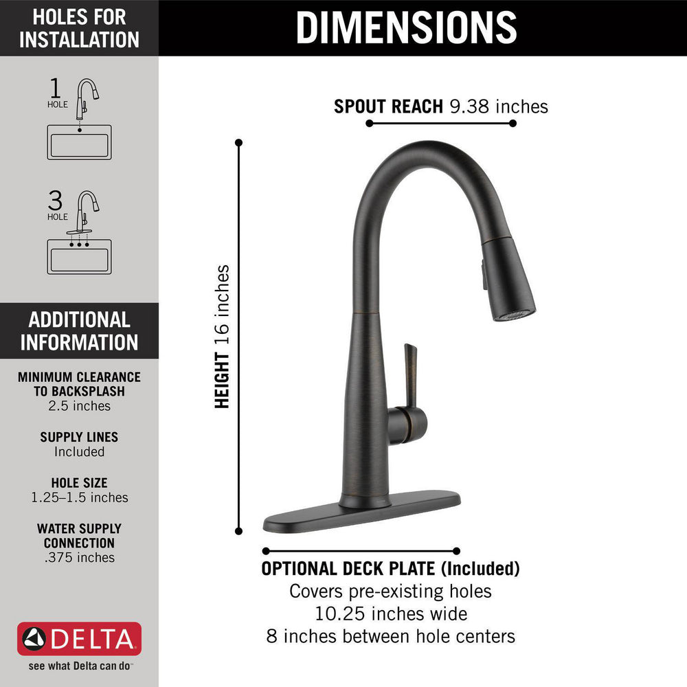 Delta Essa Single Handle Pull-Down Kitchen Faucet with Touch2O Technology - 9113T