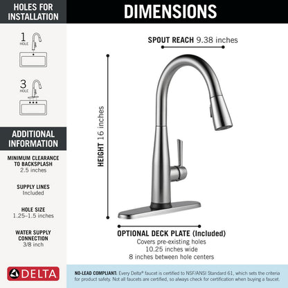Delta Essa Touch2O Technology Kitchen Faucet with Touchless Technology - 9113TL