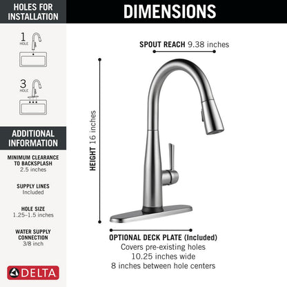 Delta Essa VoiceIQ Single Handle Pull-Down Faucet with Touch2O Technology - 9113TLV