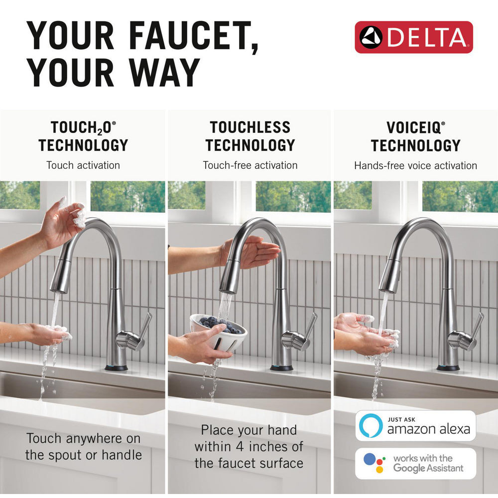 Delta Essa VoiceIQ Single Handle Pull-Down Faucet with Touch2O Technology - 9113TLV