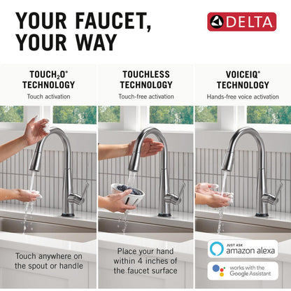 Delta Essa VoiceIQ Single Handle Pull-Down Faucet with Touch2O Technology - 9113TLV