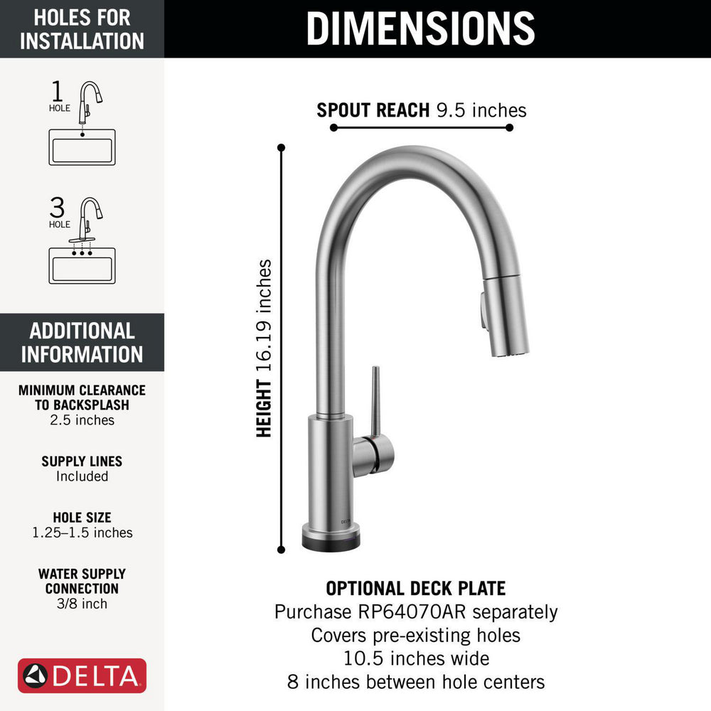Delta Trinsic Single Handle Pull-Down Kitchen Faucet with Touch2O Technology - 9159T