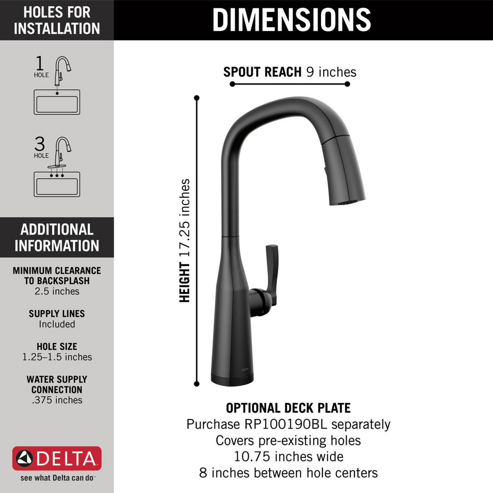 Delta Stryke Single Handle Pull-Down Kitchen Faucet with Touch2O Technology - 9176T