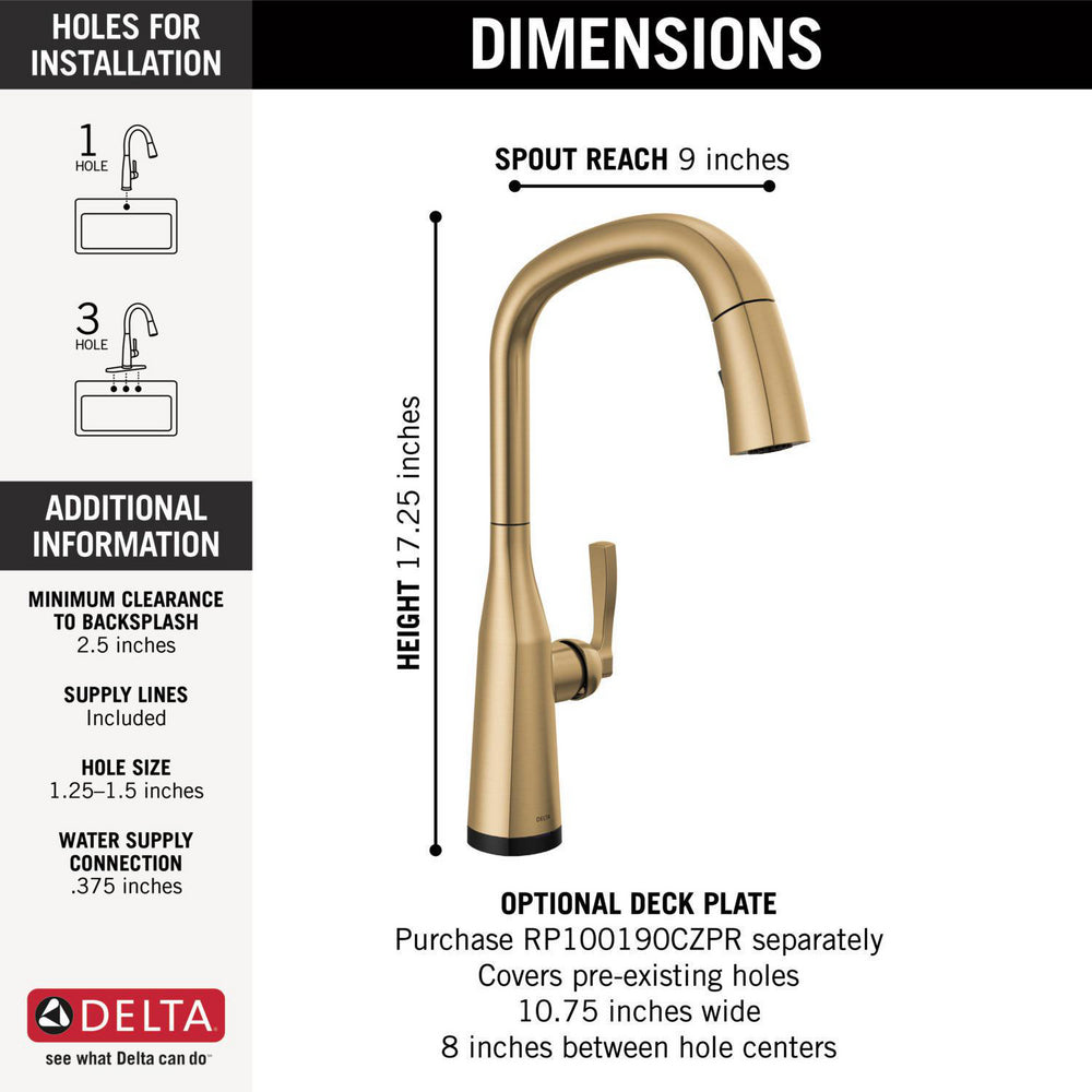 Delta Stryke Single Handle Pull-Down Kitchen Faucet with Touch2O Technology - 9176T