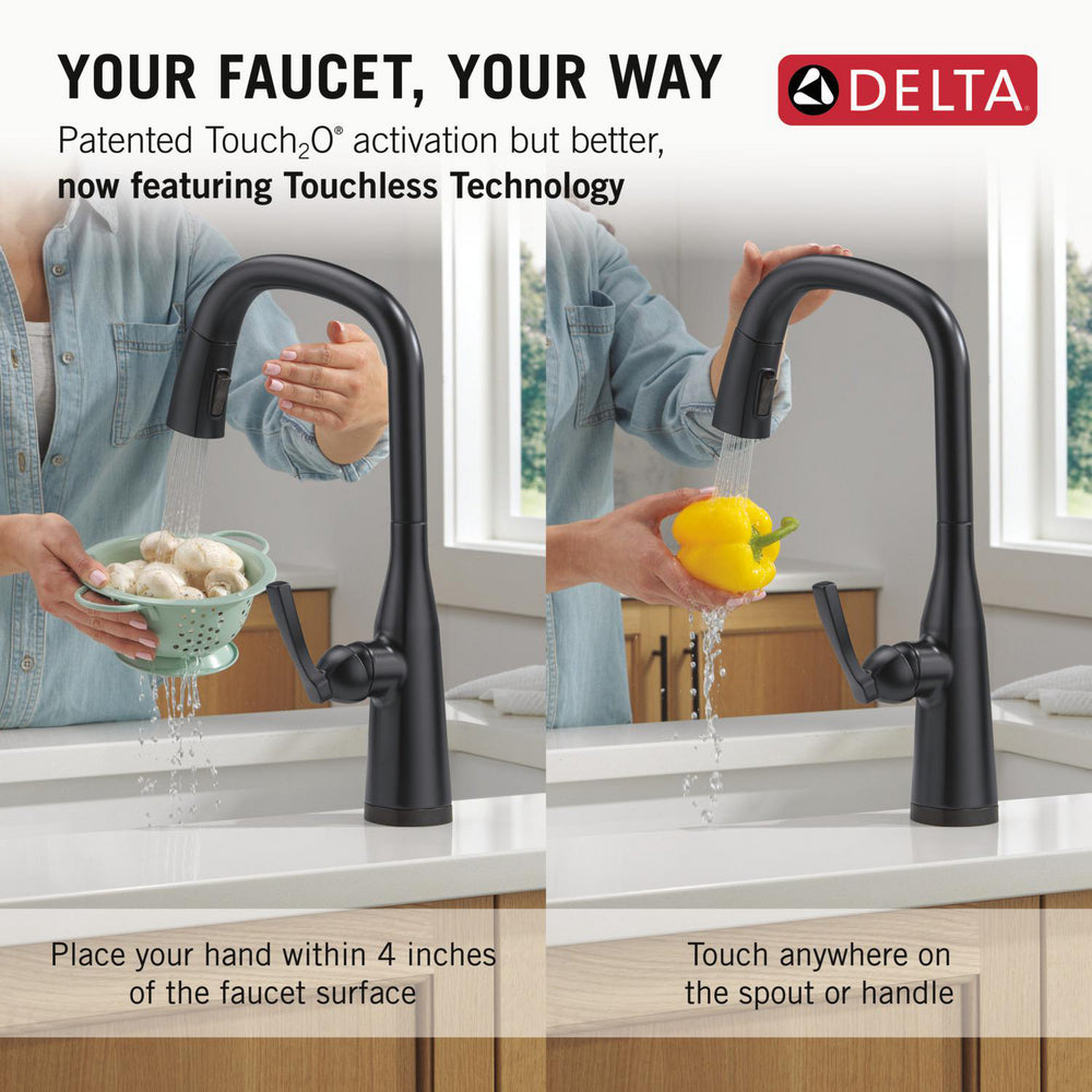 Delta Stryke Touchless Pulldown Bar Faucet Black - 9176TL