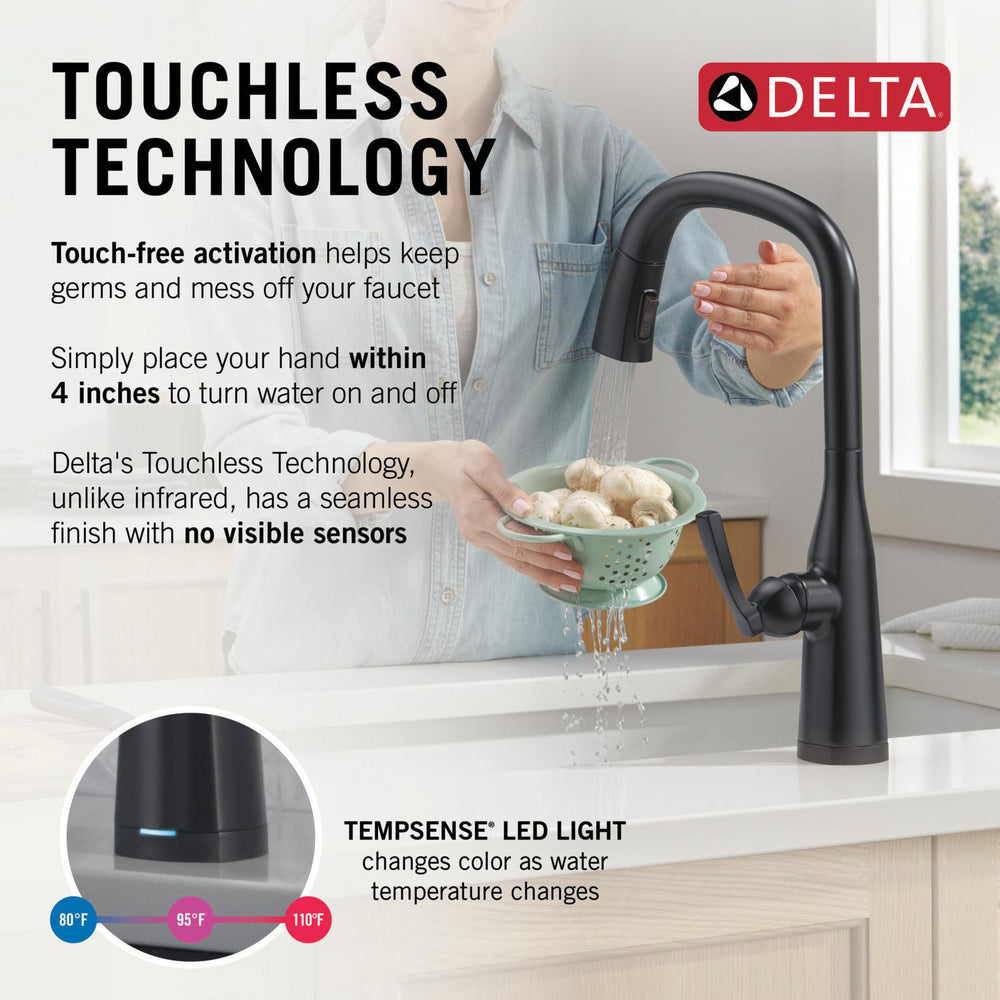 Delta Stryke Touchless Pulldown Bar Faucet Black - 9176TL
