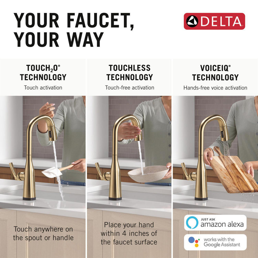 Delta Stryke Touchless Kitchen Pulldown Faucet with Voice AR - 9176TLV