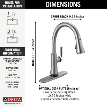 Delta Coranto Single Handle Pull-Down Kitchen Faucet with Touch2O Technology - 9179T