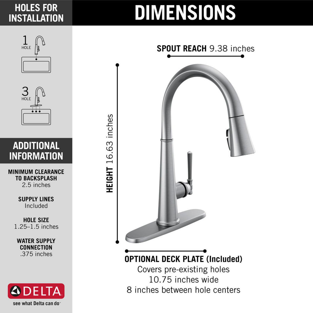 Delta Emmeline Single Handle Pull-Down Kitchen Faucet - 9182