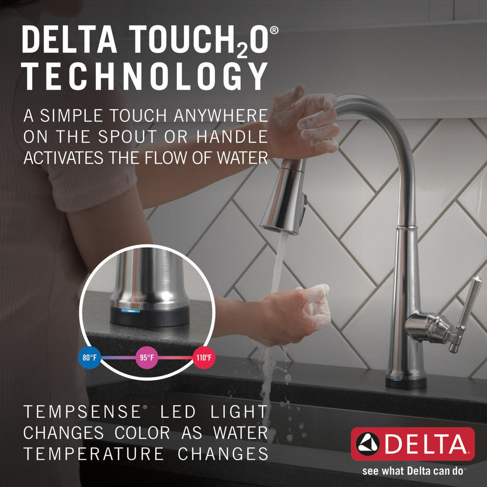 Delta Emmeline Single Handle Pull-Down Kitchen Faucet with Touch2O Technology - 9182T