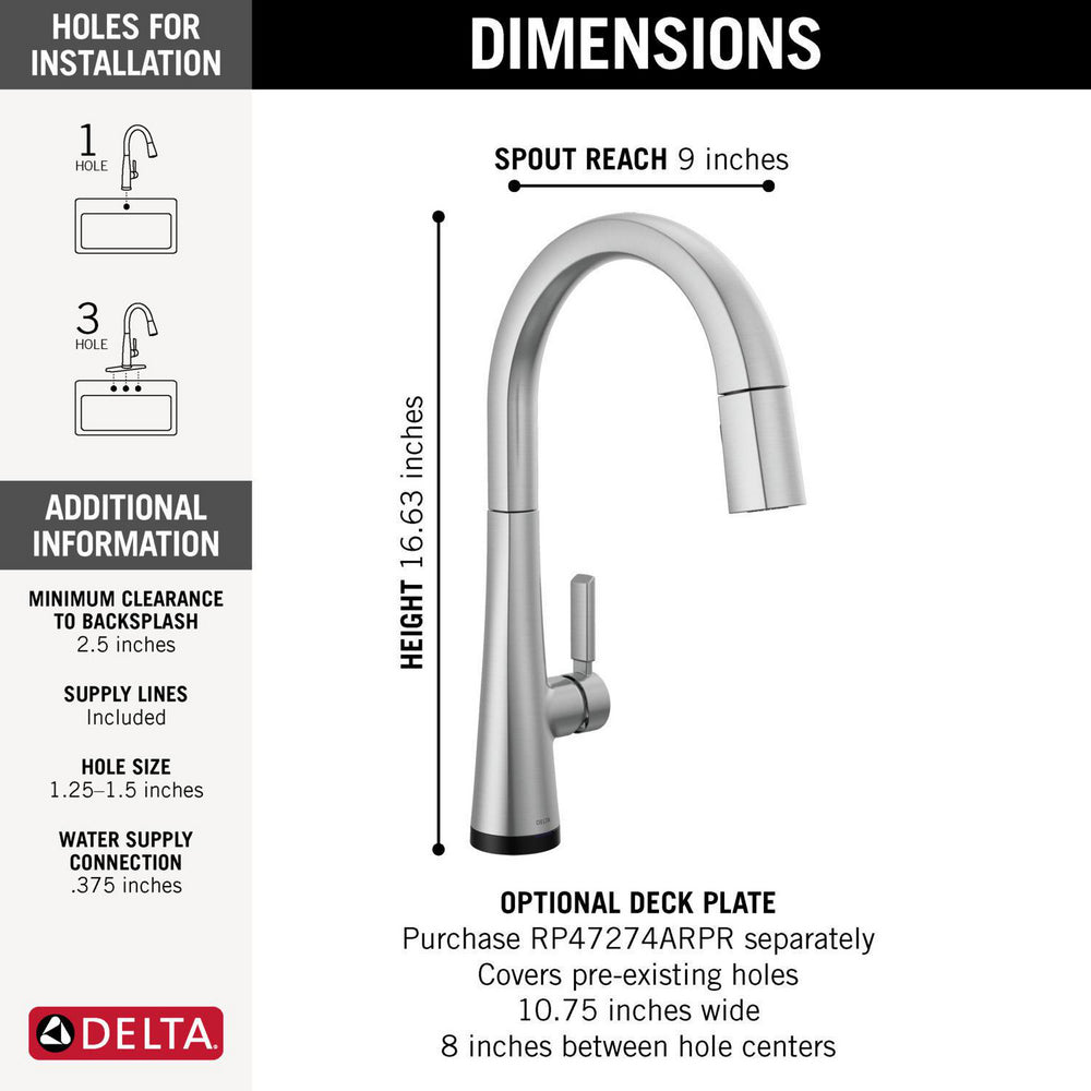 Delta Monrovia Single Handle Pull-Down Kitchen Faucet With Touch2O Technology - 9191T