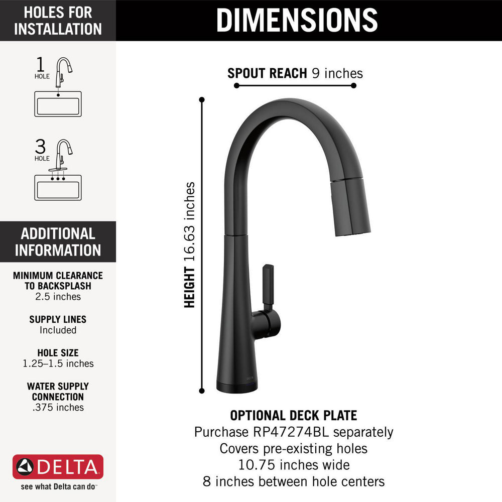 Delta Monrovia Single Handle Pull-Down Kitchen Faucet With Touch2O Technology - 9191T