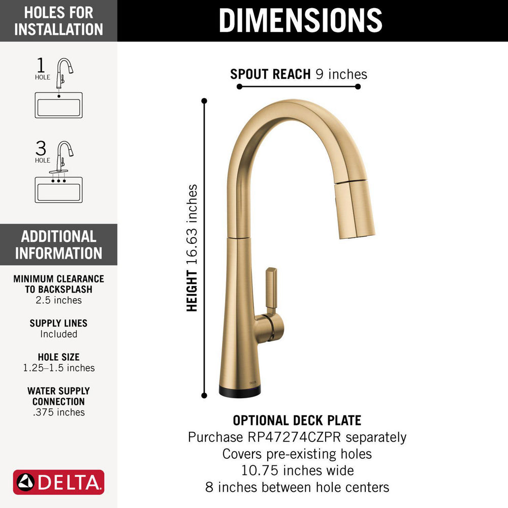Delta Monrovia Single Handle Pull-Down Kitchen Faucet With Touch2O Technology - 9191T