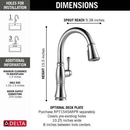 Delta Cassidy Single Handle Pull-Down Kitchen Faucet with ShieldSpray Technology - 9197