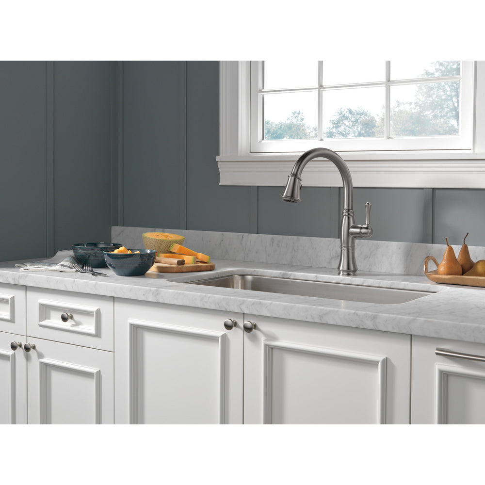 Delta Cassidy Single Handle Pull-Down Kitchen Faucet with ShieldSpray Technology - 9197