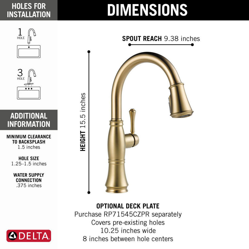 Delta Cassidy Single Handle Pull-Down Kitchen Faucet with ShieldSpray Technology - 9197