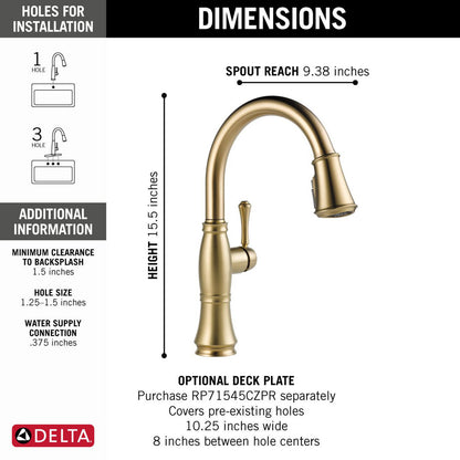 Delta Cassidy Single Handle Pull-Down Kitchen Faucet with ShieldSpray Technology - 9197