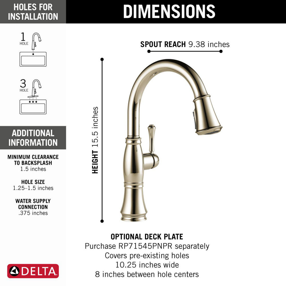 Delta Cassidy Single Handle Pull-Down Kitchen Faucet with ShieldSpray Technology - 9197