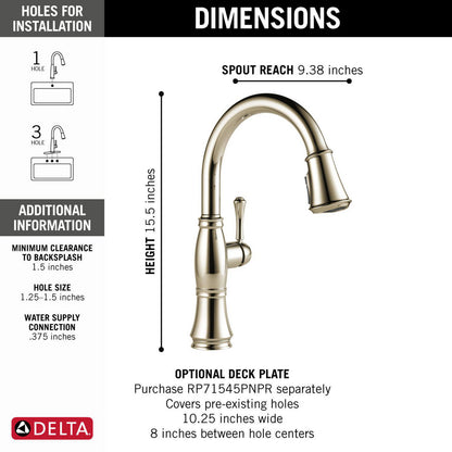 Delta Cassidy Single Handle Pull-Down Kitchen Faucet with ShieldSpray Technology - 9197