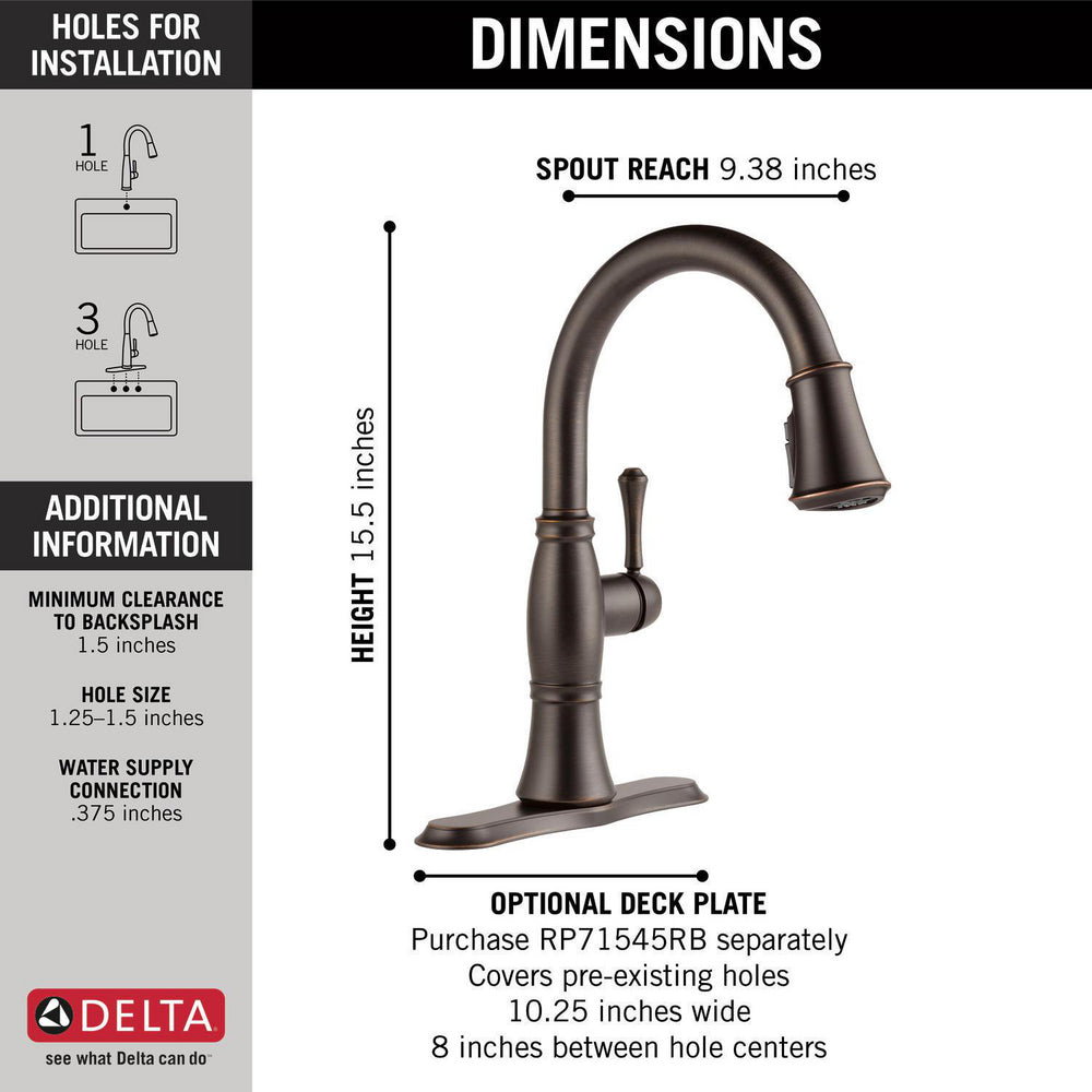 Delta Cassidy Single Handle Pull-Down Kitchen Faucet with ShieldSpray Technology - 9197