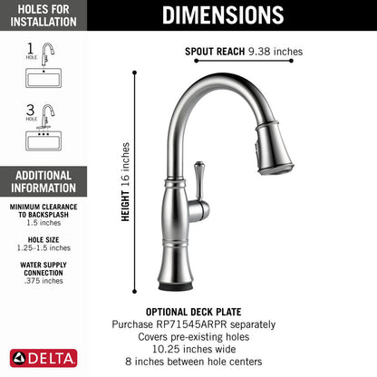 Delta Cassidy Single Handle Pull-Down Kitchen Faucet with Touch2O and ShieldSpray Technologies - 9197T
