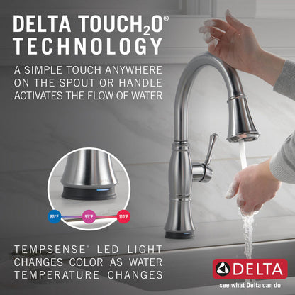 Delta Cassidy Single Handle Pull-Down Kitchen Faucet with Touch2O and ShieldSpray Technologies - 9197T