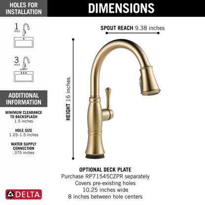 Delta Cassidy Single Handle Pull-Down Kitchen Faucet with Touch2O and ShieldSpray Technologies - 9197T