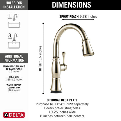 Delta Cassidy Single Handle Pull-Down Kitchen Faucet with Touch2O and ShieldSpray Technologies - 9197T