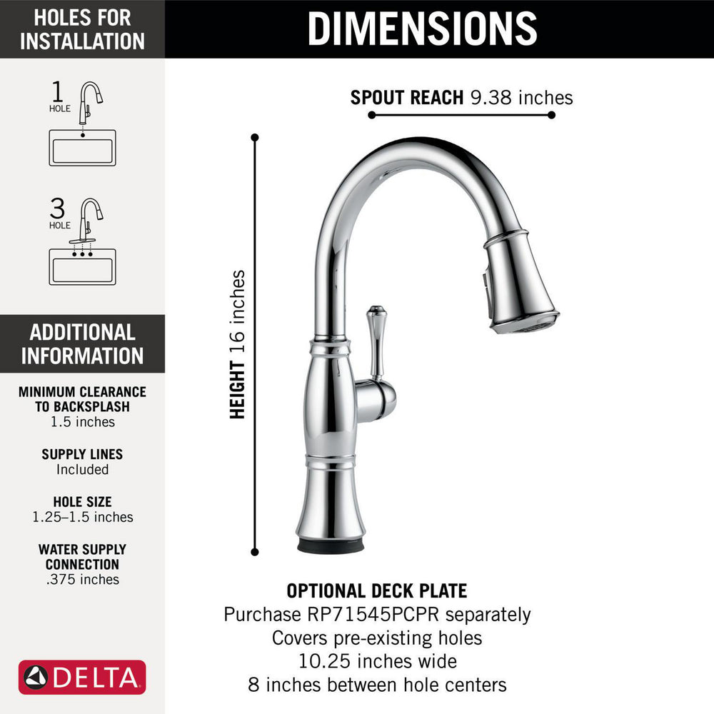 Delta Cassidy Single Handle Pull-Down Kitchen Faucet with Touch2O and ShieldSpray Technologies - 9197T