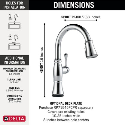 Delta Cassidy Single Handle Pull-Down Kitchen Faucet with Touch2O and ShieldSpray Technologies - 9197T