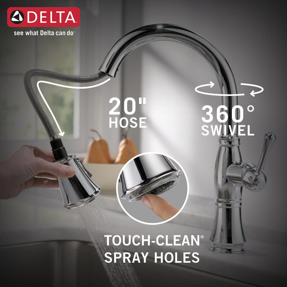 Delta Cassidy Single Handle Pull-Down Kitchen Faucet with Touch2O and ShieldSpray Technologies - 9197T