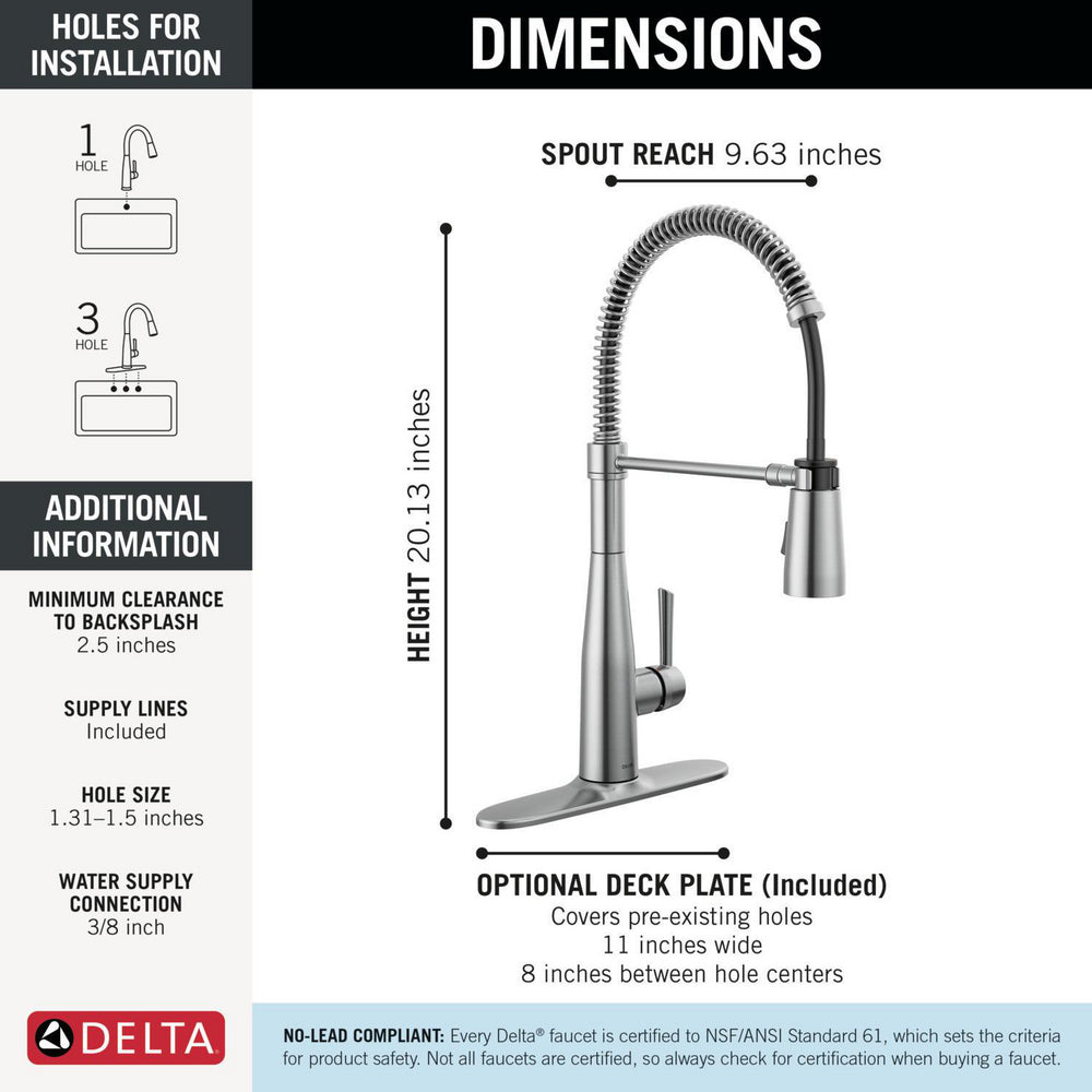 Delta Essa Single-Handle Pull-Down Spring Kitchen Faucet - 9613