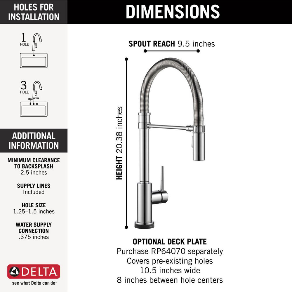Delta Trinsic Single-Handle Pull-Down Spring Kitchen Faucet with Touch2O Technology - 9659T