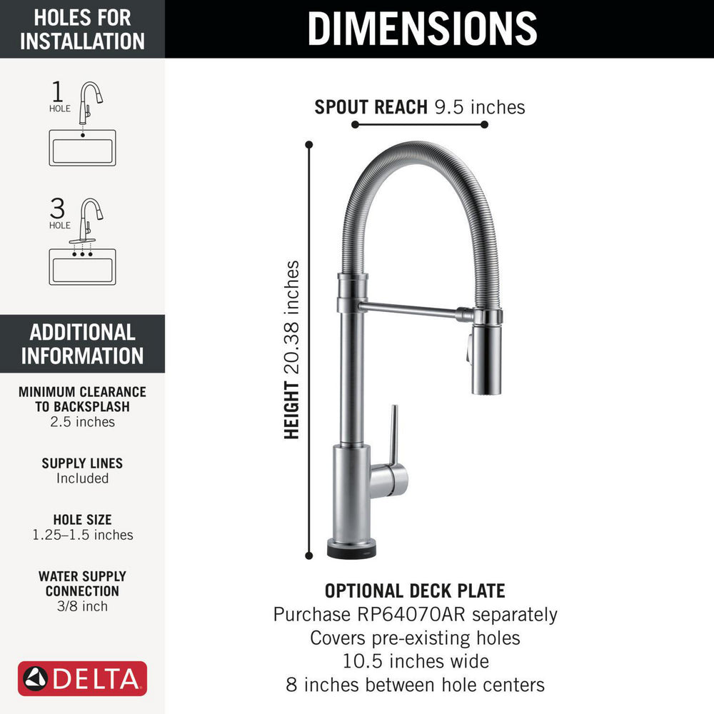 Delta Trinsic Touch2O Technology Kitchen Faucet with Touchless Technology - 9659TL