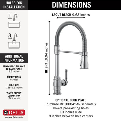 Delta Broderick Single Handle Pull-Down Kitchen Faucet With Spring Spout - 9690