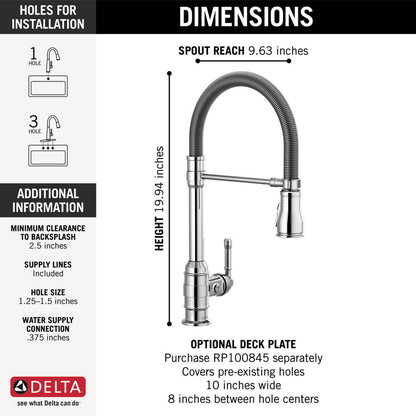 Delta Broderick Single Handle Pull-Down Kitchen Faucet With Spring Spout - 9690