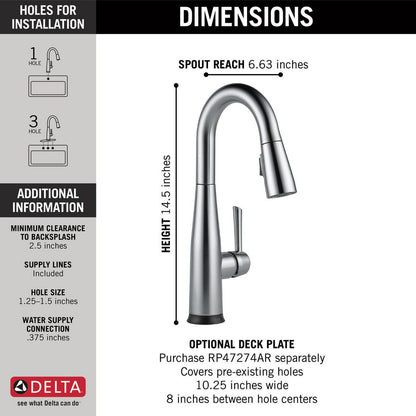 Delta Essa Single Handle Pull-Down Bar/Prep Faucet with Touch2O Technology - 9913T
