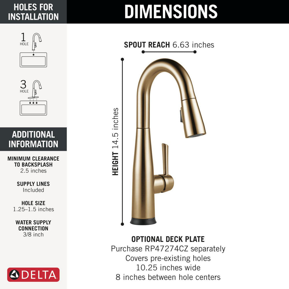 Delta Essa Single Handle Pull-down Bar/Prep Faucet with Touchless Technology