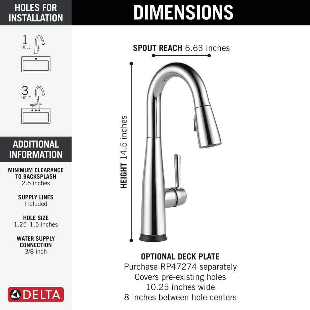 Delta Essa Single Handle Pull-down Bar/Prep Faucet with Touchless Technology