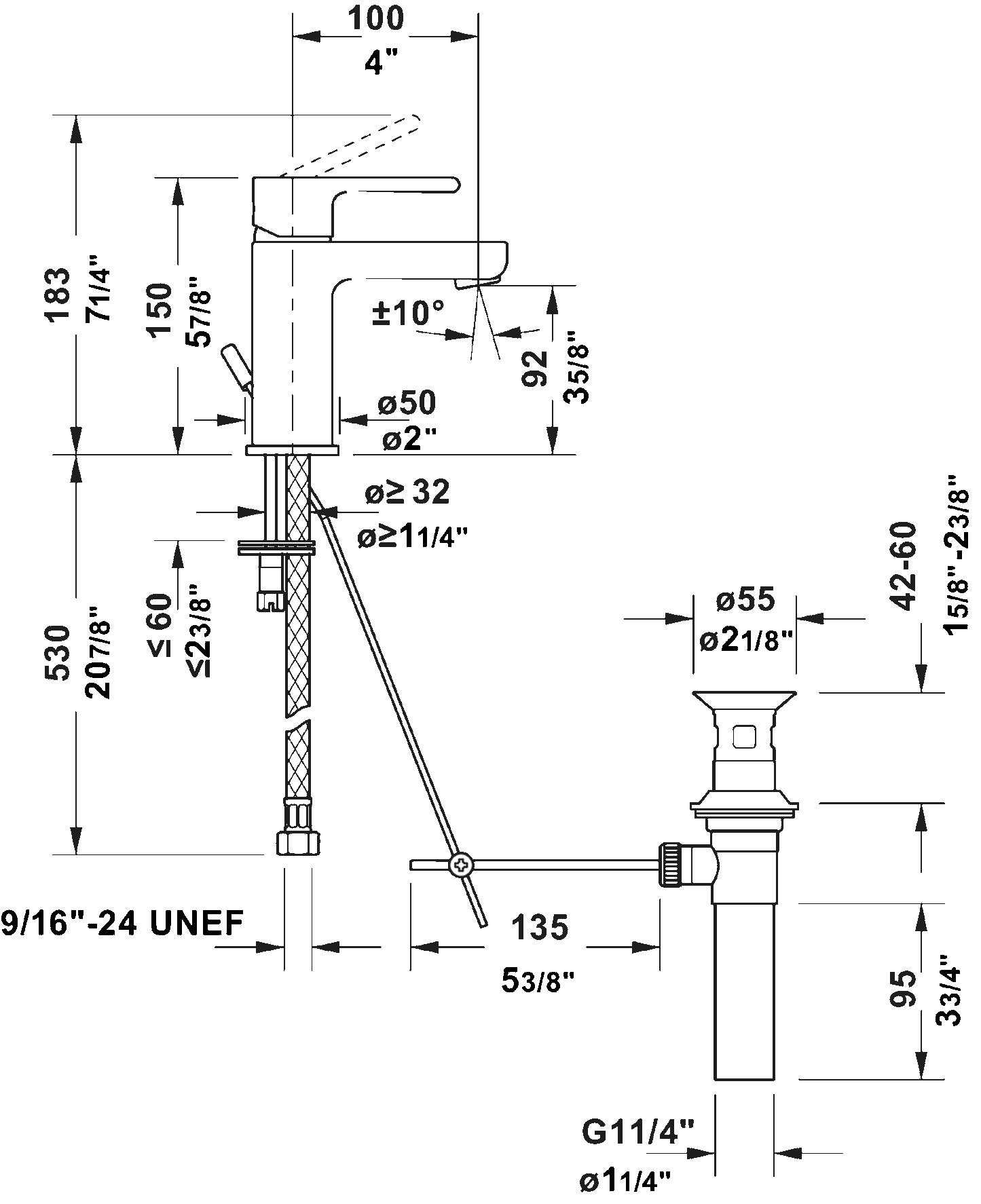 Duravit B.2 5 7/8" Single Hole Bathroom Sink Faucet, Drain Included