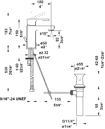 Duravit B.2 5 7/8" Single Hole Bathroom Sink Faucet, Drain Included