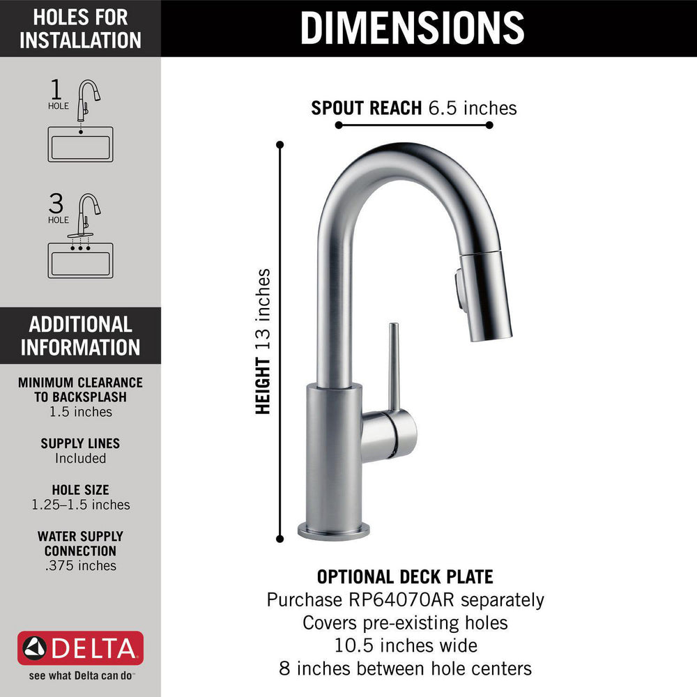 Delta Trinsic Single Handle Pull-Down Bar / Prep Faucet - 9959