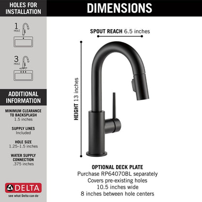 Delta Trinsic Single Handle Pull-Down Bar / Prep Faucet - 9959