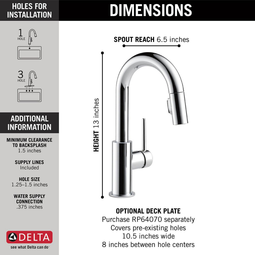 Delta Trinsic Single Handle Pull-Down Bar / Prep Faucet - 9959